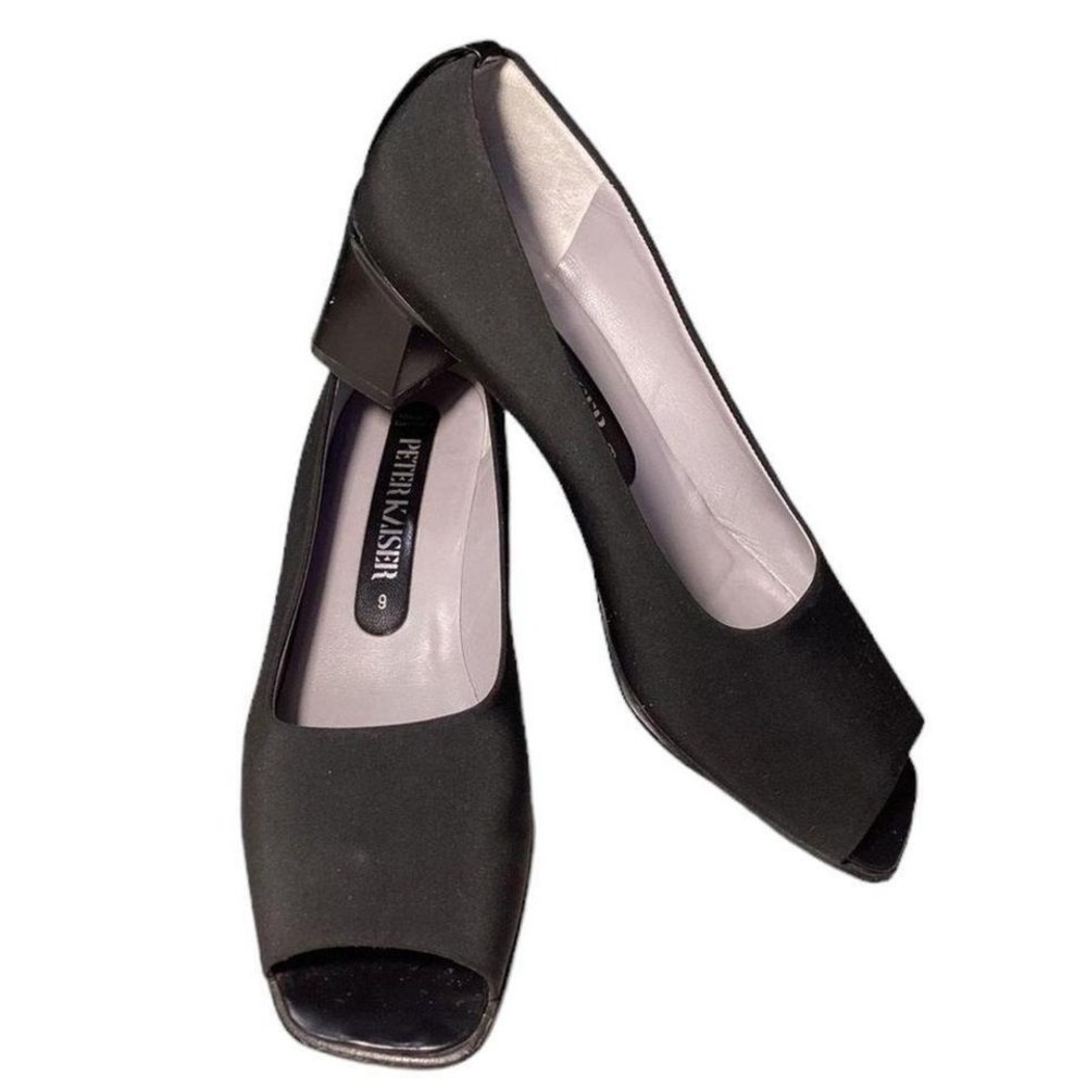 Vintage Peter Kaiser black fabric open toe size 9.5 US 6.5 Germany